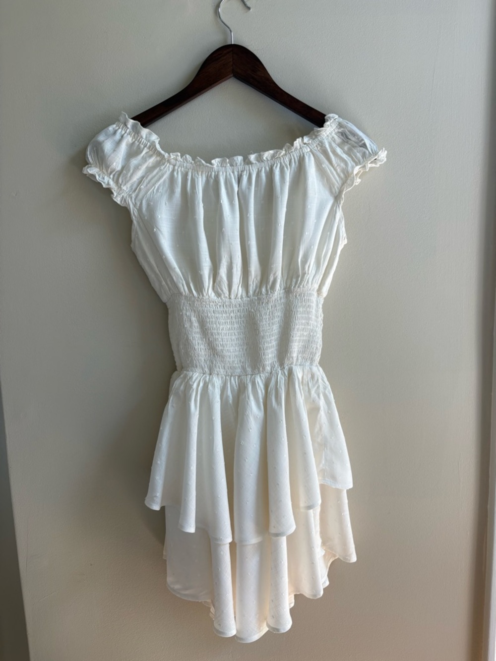 Princess Poly Cream Off Shoulder Ruffle Mini Dress Romper Build In Shorts Size 4 - Picture 6 of 8